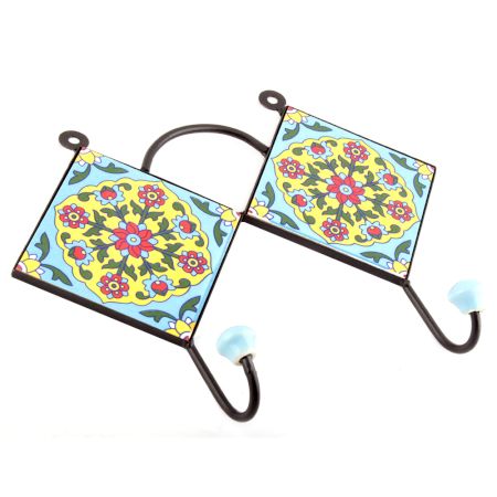 Turquoise And Red Tiny Flower Tiles Hooks
